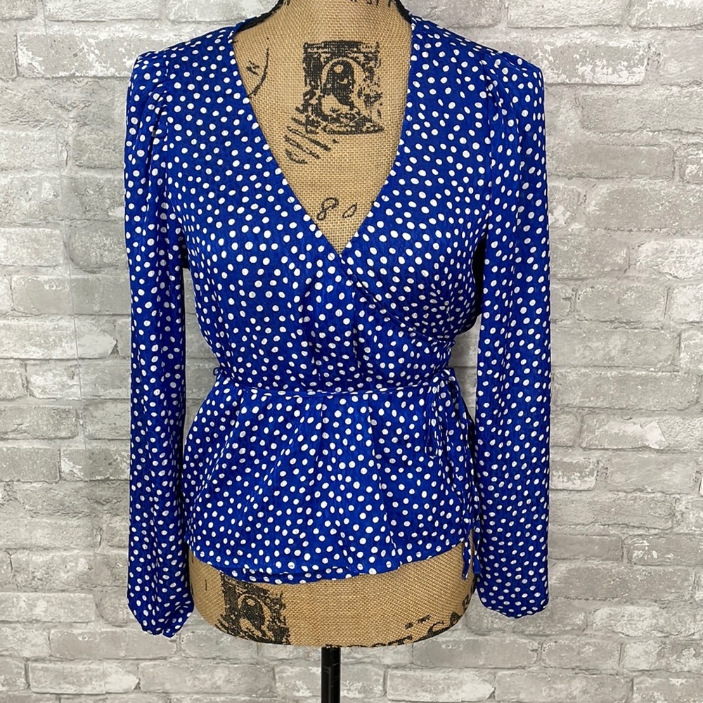H&M Blue Polka Dot Wrap Top